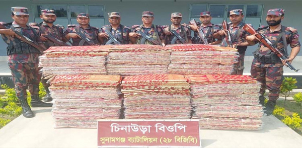 সুনামগঞ্জে বিজিবির অভিযানে ৩১ লাখ টাকার ভারতীয় শাড়ি জব্দ