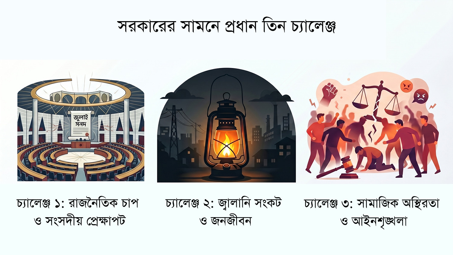 ত্রিমুখী চাপে সরকার