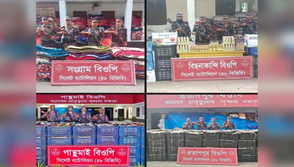 সিলেট সীমান্তে ১৫ লাখ ৫০ হাজার টাকার ভারতীয় পণ্য জব্দ