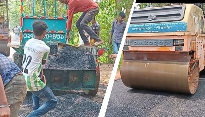 জগন্নাথপুরে প্রাণরেখা রানিগঞ্জ&ndash;হলিকোনা সড়কে অবশেষে কার্পেটিং কাজ শুরু