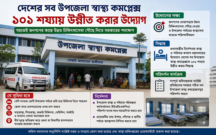 ১০১ শয্যায় উন্নীত হচ্ছে দেশের সব উপজেলা স্বাস্থ্য কমপ্লেক্স