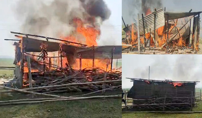 শাল্লায় প্রশাসনের সামনেই জলমহালের খলায় আগুন