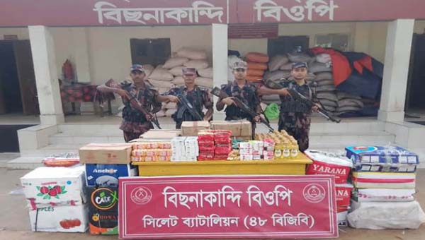 সিলেট সীমান্তে ৩২ লাখ টাকার চোরাচালানি পণ্য জব্দ