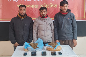 চুনারুঘাটে দুই কেজি গাঁজাসহ তিন মাদক ব্যবসায়ী আটক