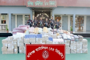 মাধবপুরে তিন কোটি টাকার ভারতীয় কাপড় ও প্রসাধনী জব্দ