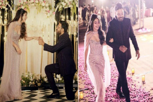 হাঁটু মুড়ে বসে অভিনেত্রীকে আংটি পরালেন হবু স্বামী