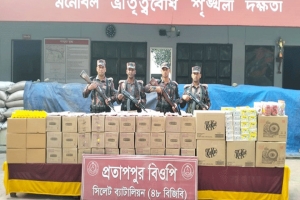 সিলেট-সুনামগঞ্জ সীমান্তে ১ কোটি ২১ লাখ টাকার চোরাই পণ্য আটক